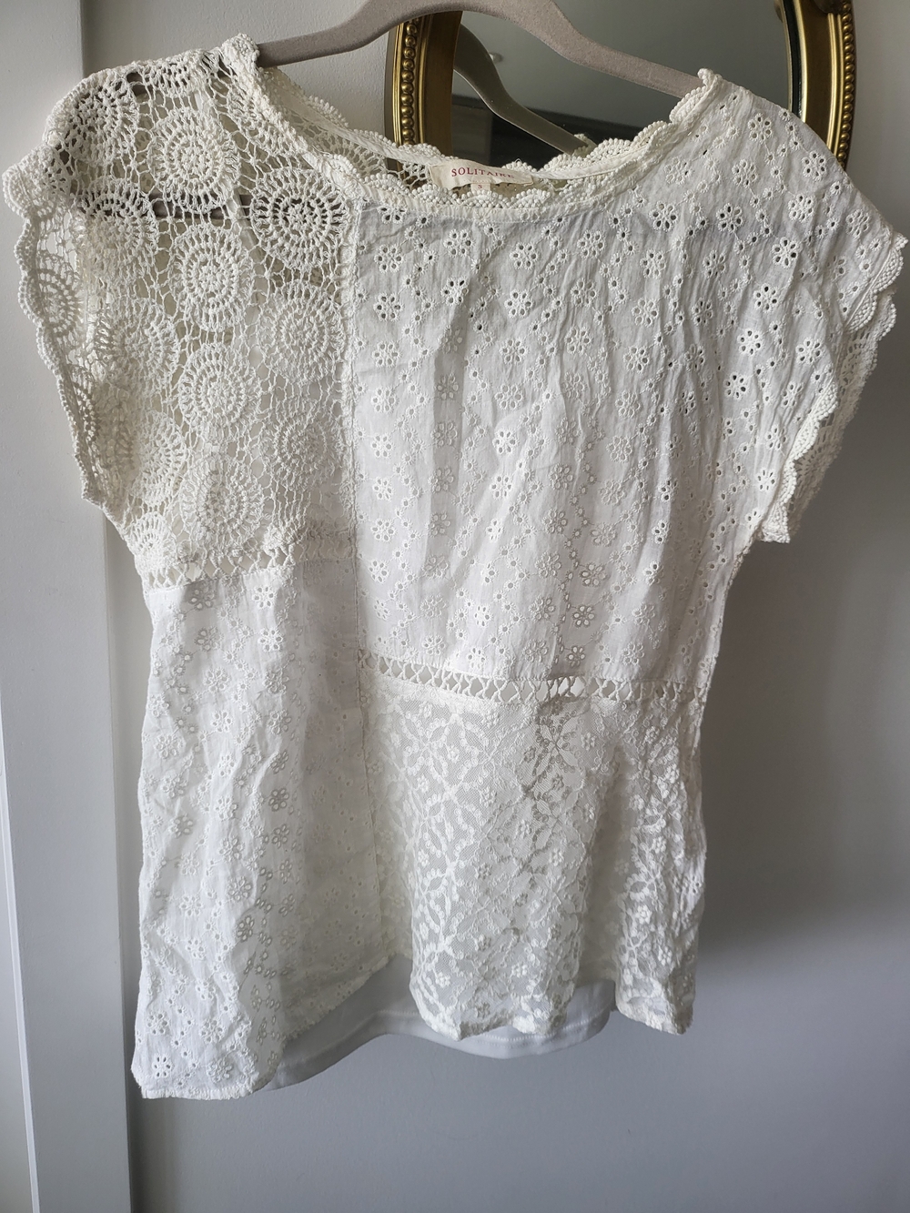 Solitaire White Mixed Lace & Eyelet Patchwork Top - Picture 1 of 2